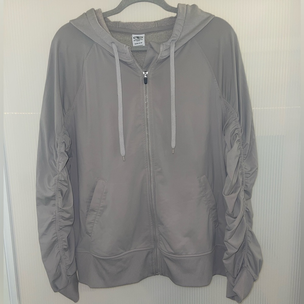 Athletic Works Athleisure Zip up Hooded Jacket with Shirred Sleeves | Size XL